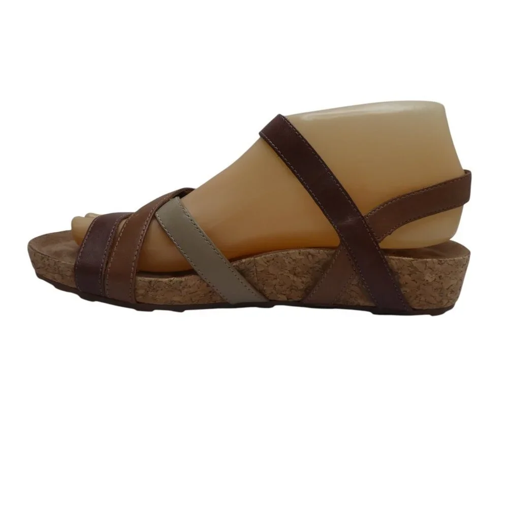 Walking Cradles Karen Brown Leather Open Toe Strappy Wedge Heel Sandals Womens 7